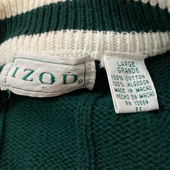 Vintage Izod Cable Knit Cardigan L Forest Green Grandpa Prep Varsity Tenniscore - Picture 3 of 8